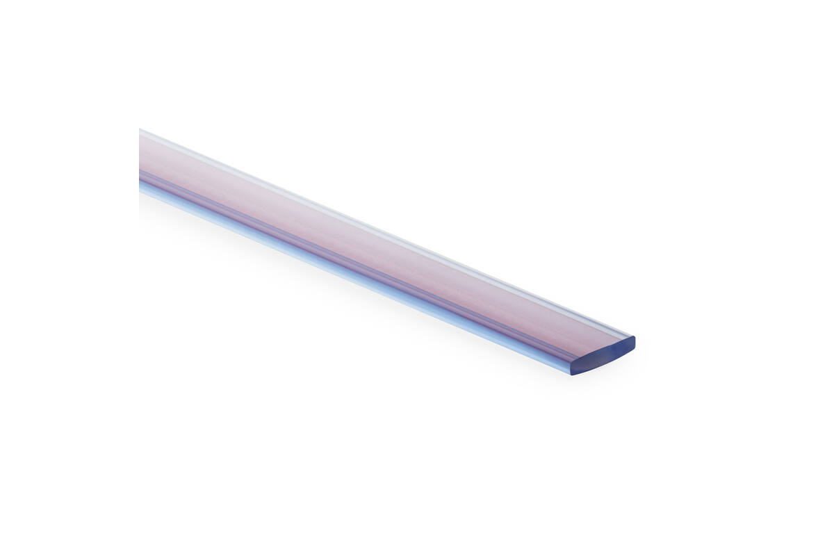 Flat PVC profile A2070-SA, 13,8 x 2,9 mm - self-adhesive
14x3 mm - Transparent Blue
±50 m/box