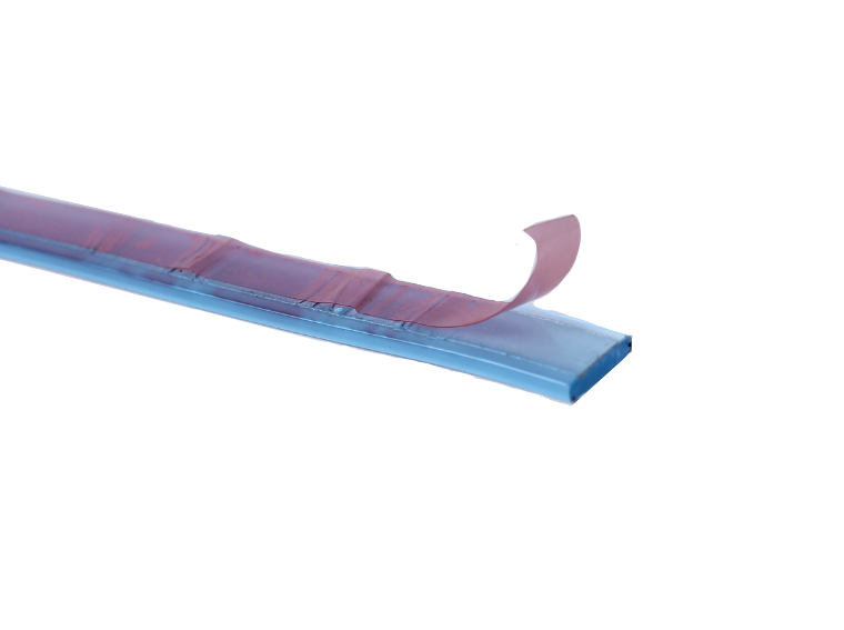 Flat PVC profile A2070-SA, 13,8 x 2,9 mm - self-adhesive
14x3 mm - Transparent Blue
±50 m/box