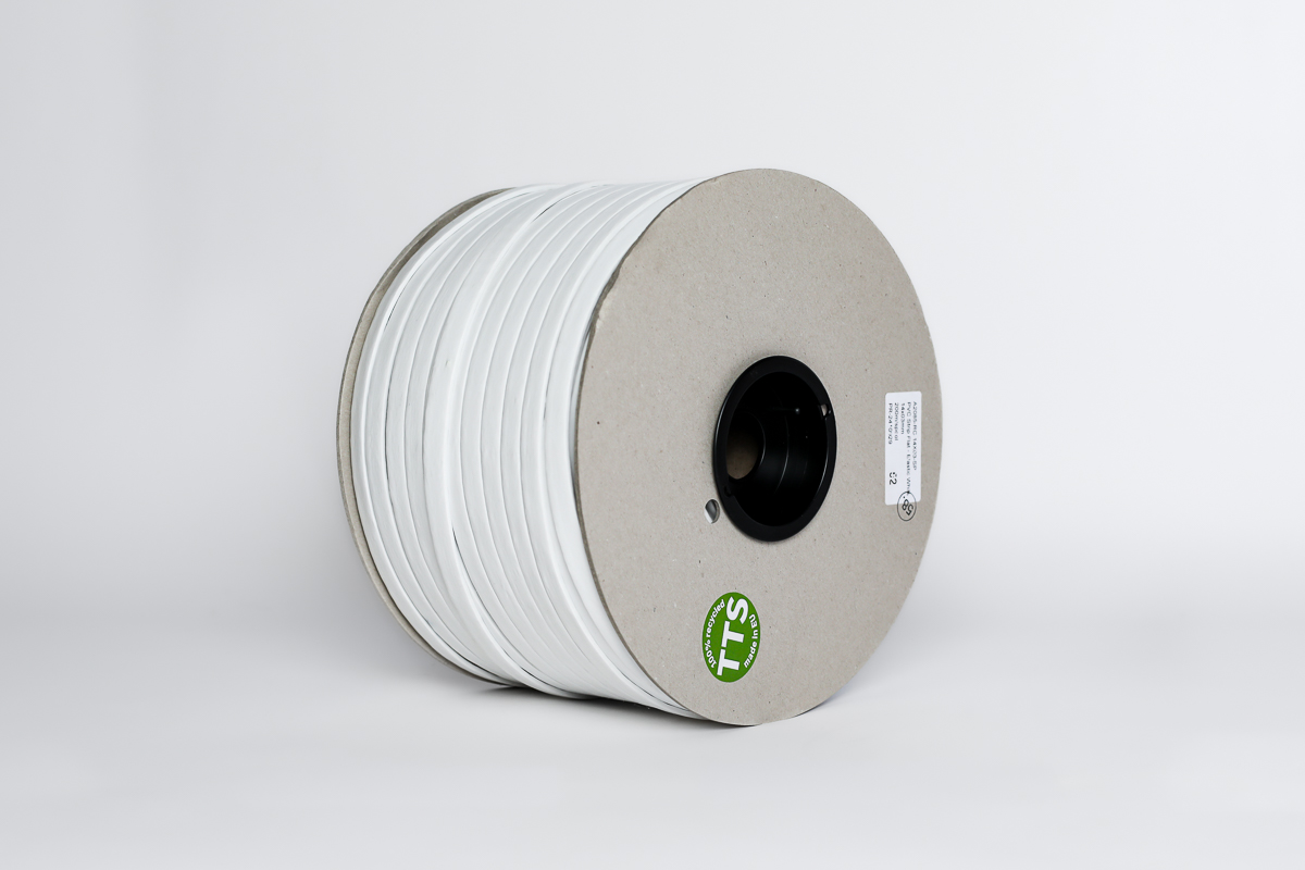 Flat profile A2085 
100% recycled, 14x3 mm
(PVC elastic, white), 200 m/spool